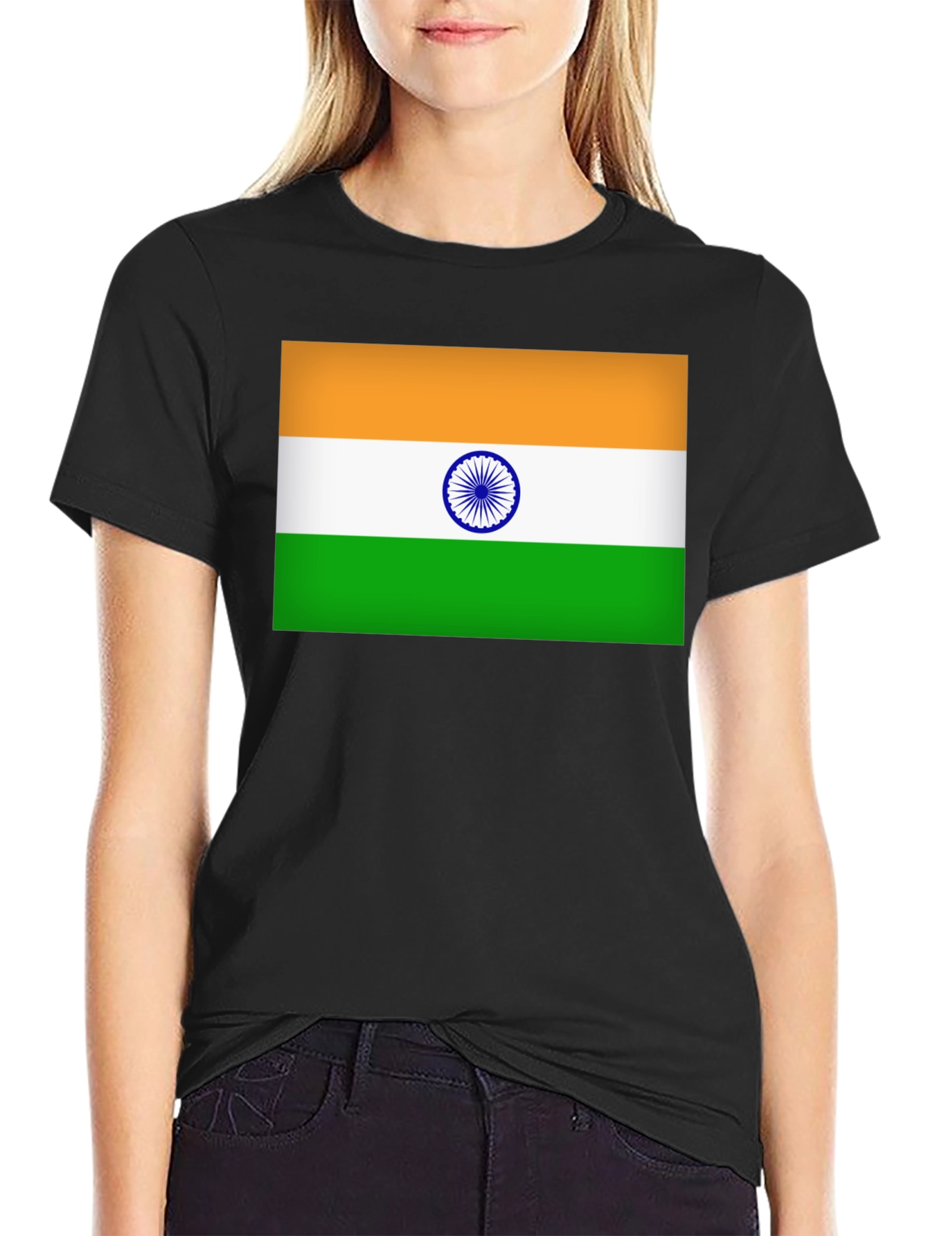 India Flag T-Shirt - Black Cotton Blend