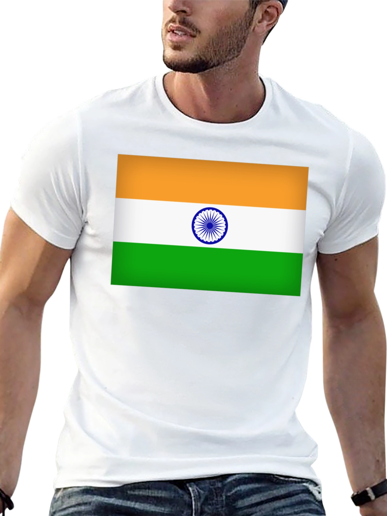 India Flag T-Shirt - Black Cotton Blend