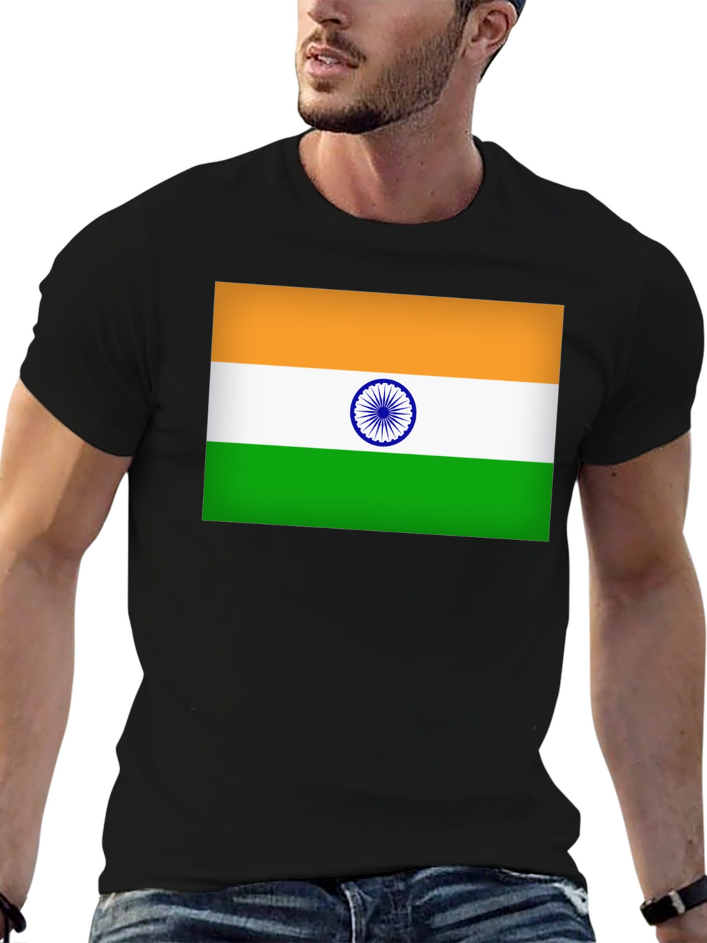 India Flag T-Shirt - Black Cotton Blend