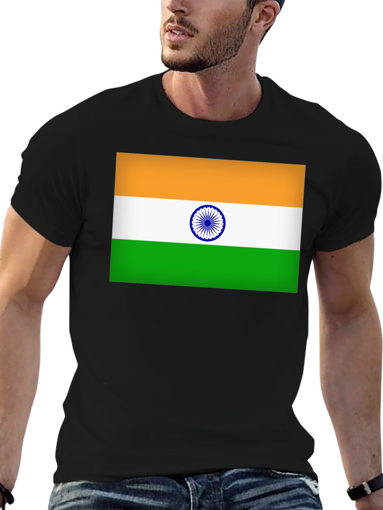 India Flag T-Shirt - Black Cotton Blend