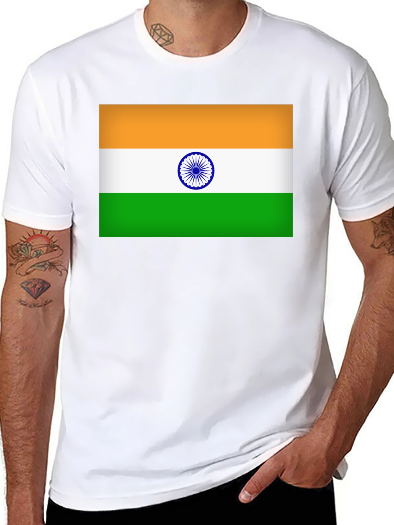 India Flag T-Shirt - Black Cotton Blend