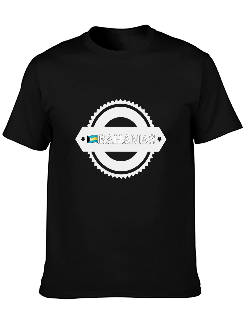 Bahamas Flag Graphic Tee - Black Crew Neck T-Shirt