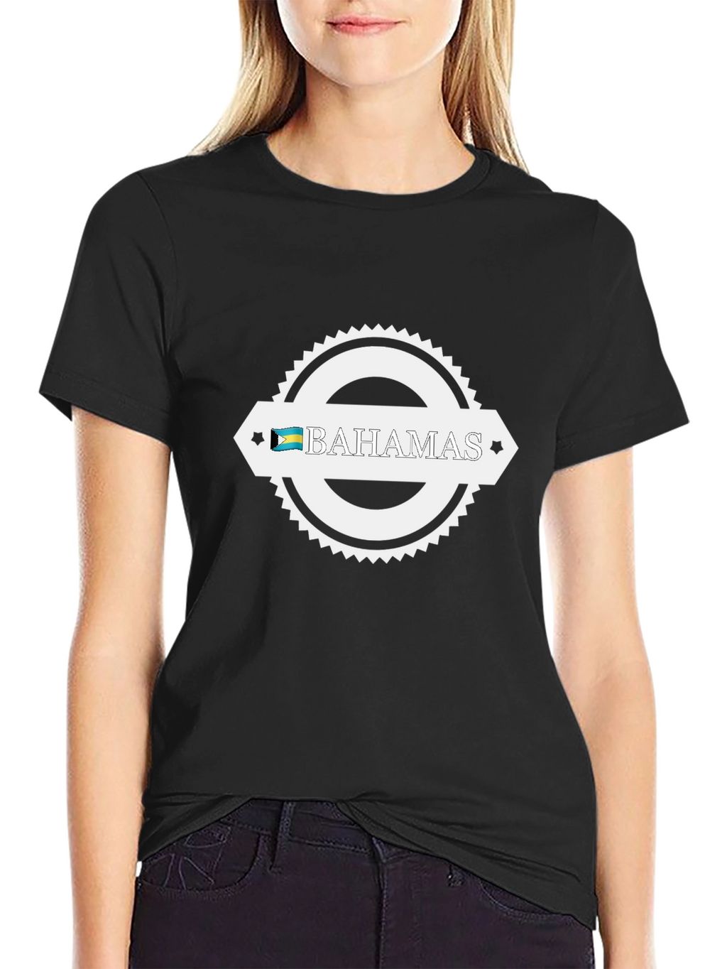 Bahamas Flag Graphic Tee - Black Crew Neck T-Shirt
