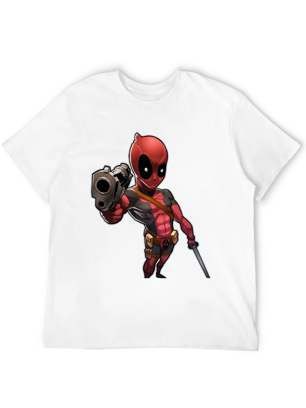 Deadpool Cartoon Graphic Print Black T-Shirt