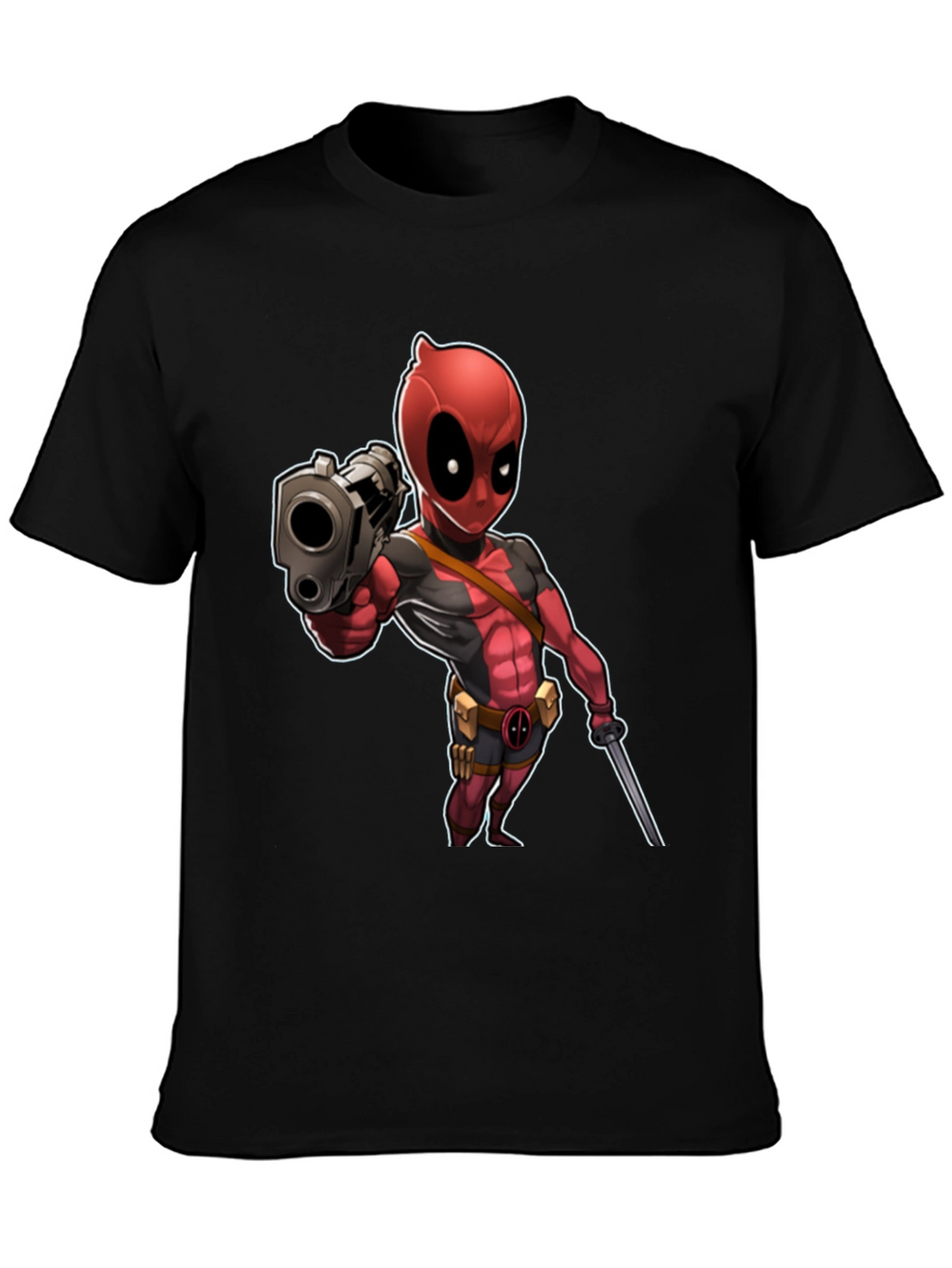 Deadpool Cartoon Graphic Print Black T-Shirt