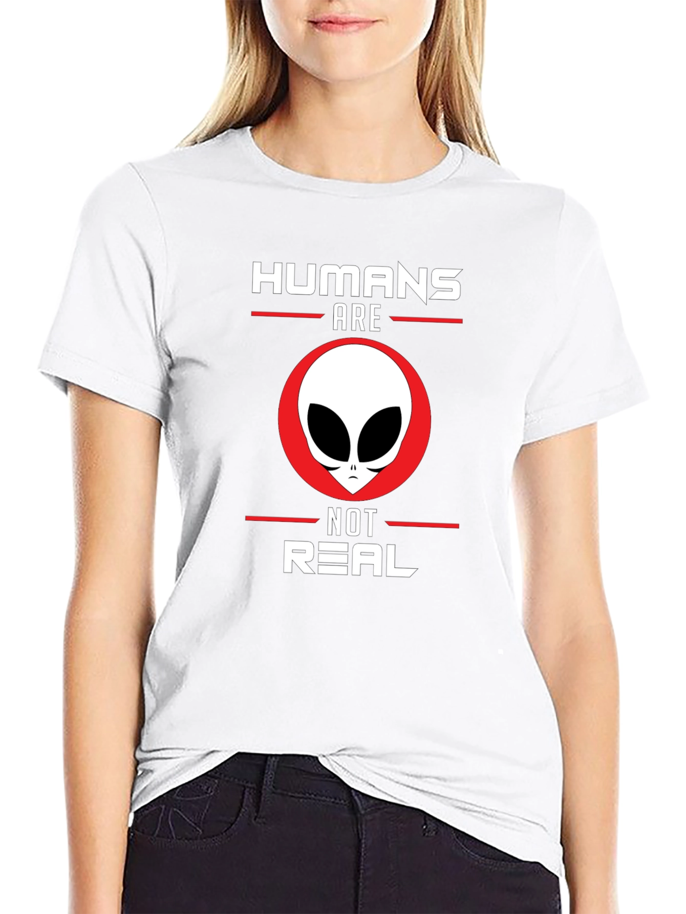 Humans Are Not Real Alien Graphic Tee - Black