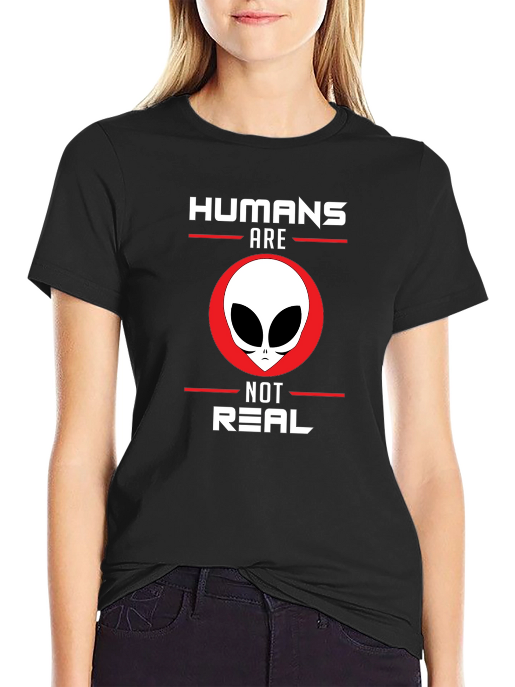 Humans Are Not Real Alien Graphic Tee - Black