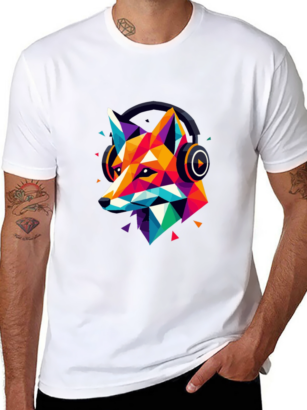 Geometric Fox Headphone Graphic T-Shirt