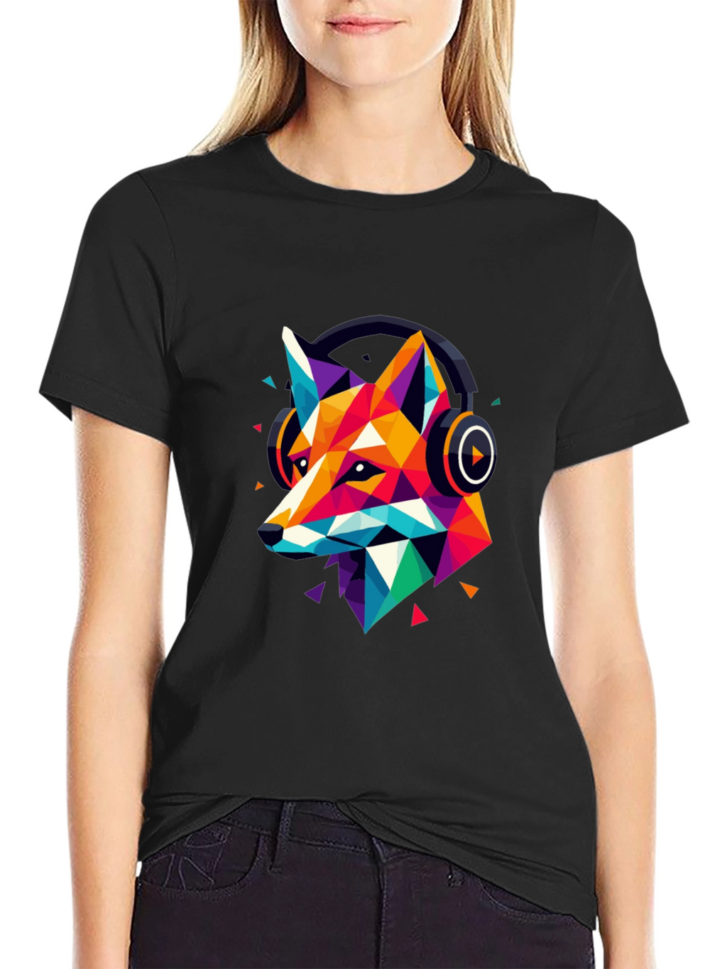 Geometric Fox Headphone Graphic T-Shirt