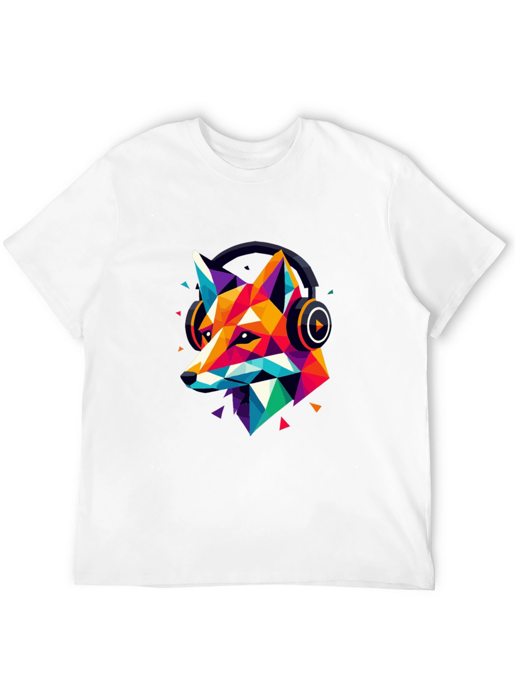 Geometric Fox Headphone Graphic T-Shirt
