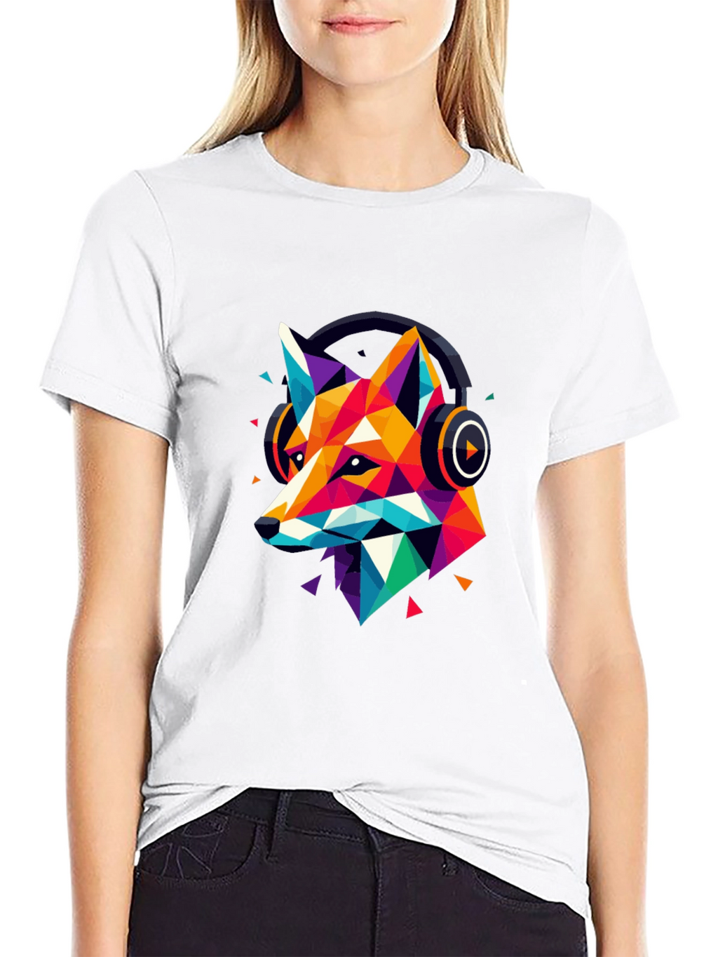 Geometric Fox Headphone Graphic T-Shirt