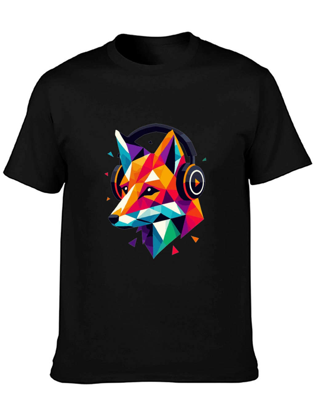 Geometric Fox Headphone Graphic T-Shirt