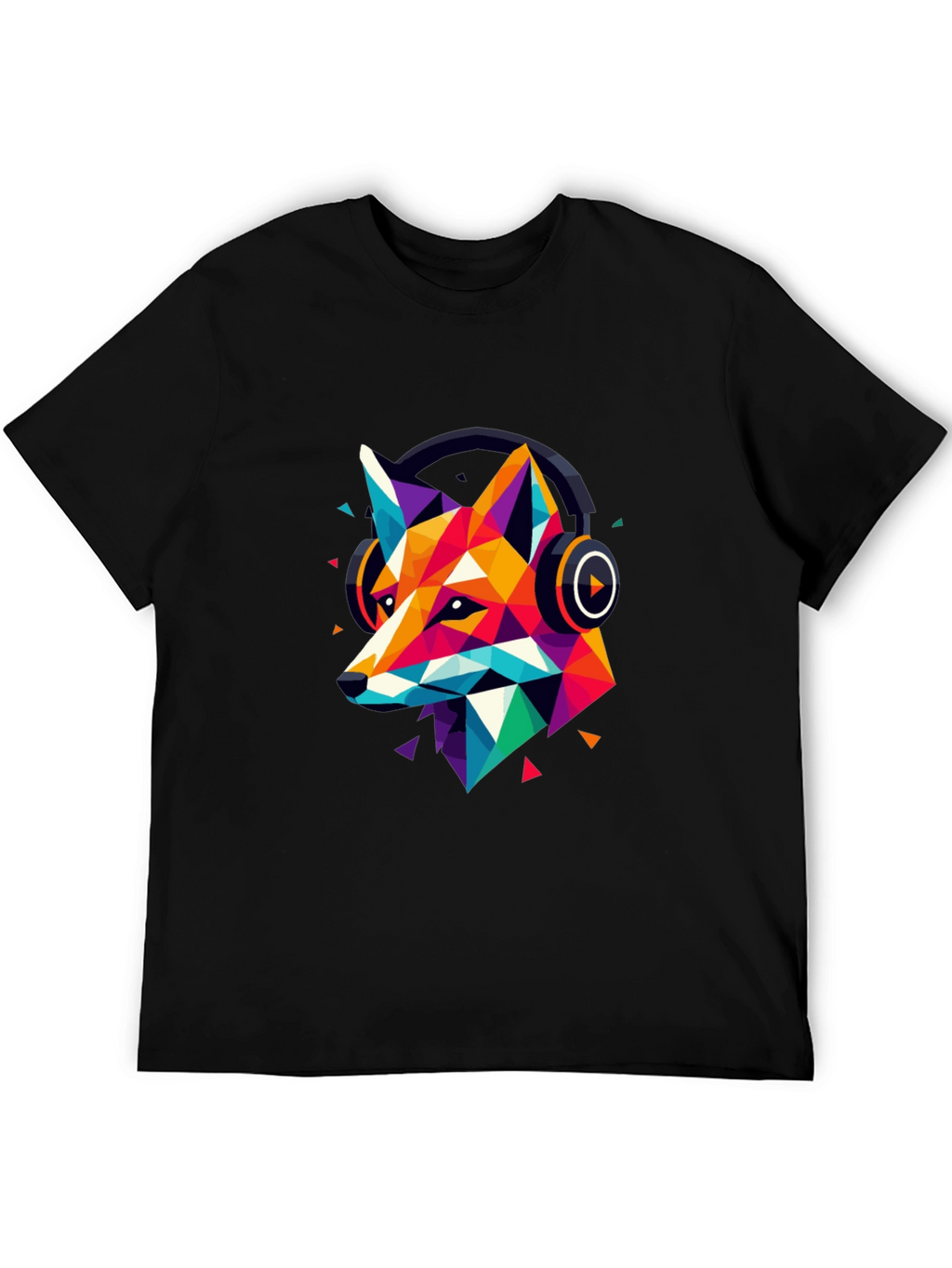 Geometric Fox Headphone Graphic T-Shirt