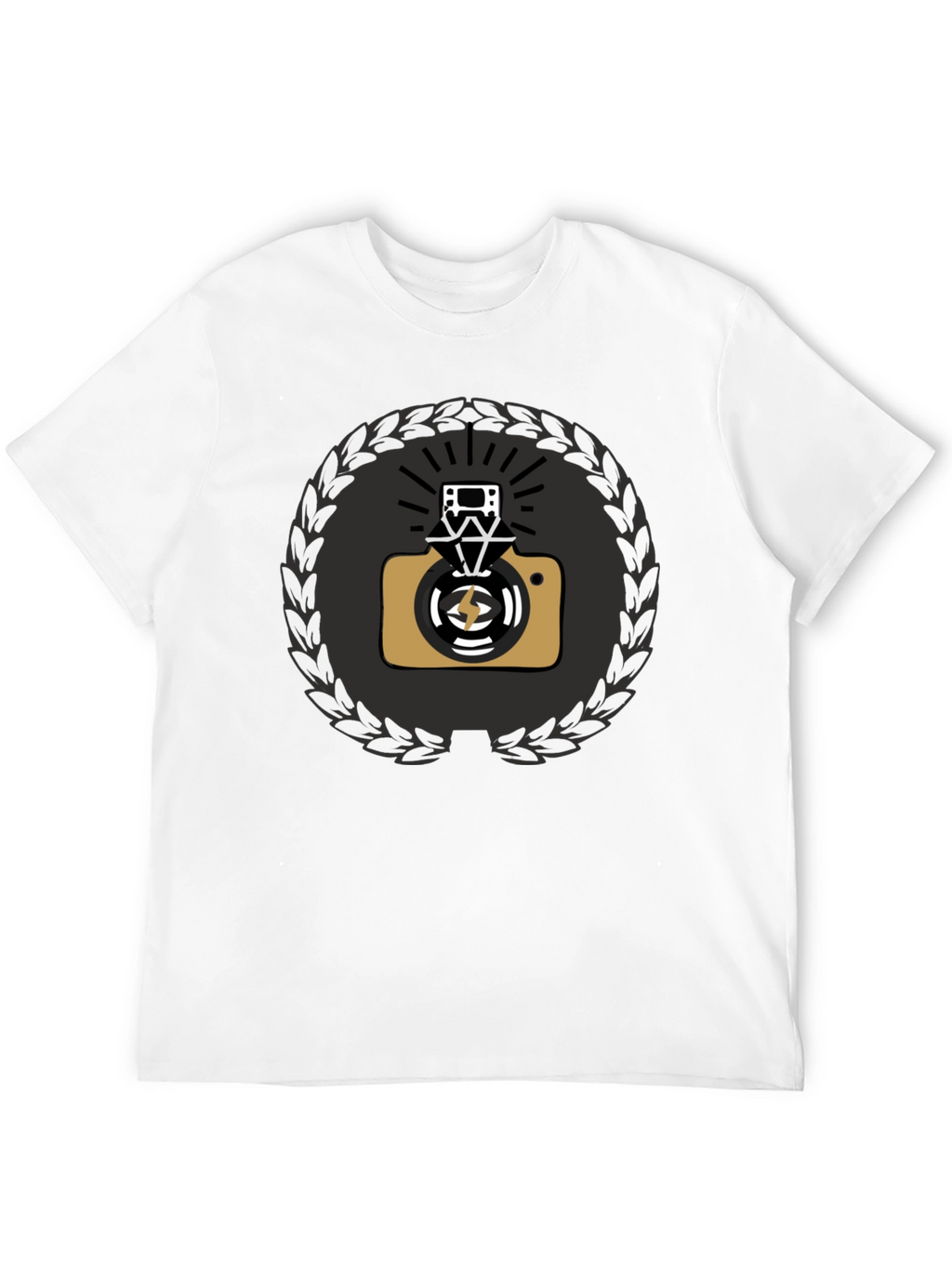 Black Graphic Tee with Camera & Film Reel Design
