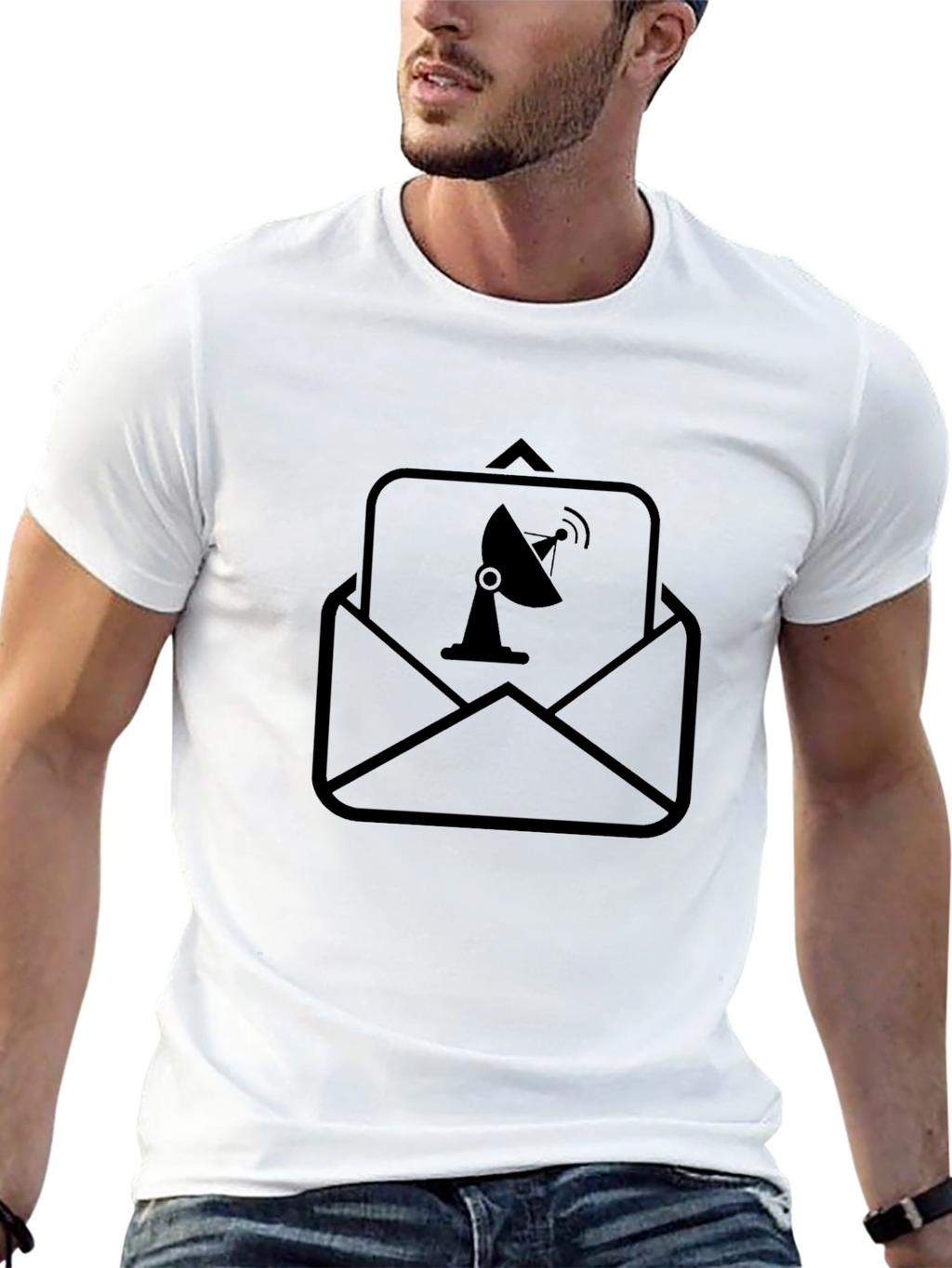 Satellite Mail Black T-Shirt - Modern Graphic Tee