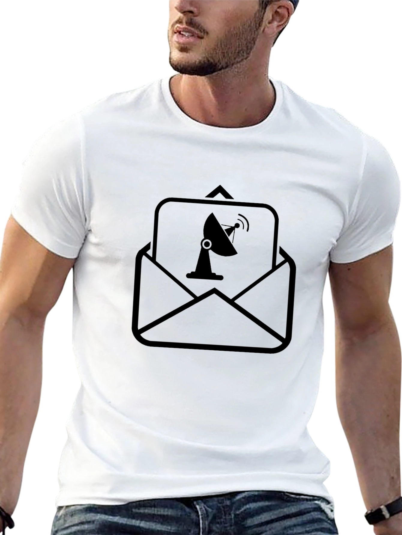 Satellite Mail Black T-Shirt - Modern Graphic Tee