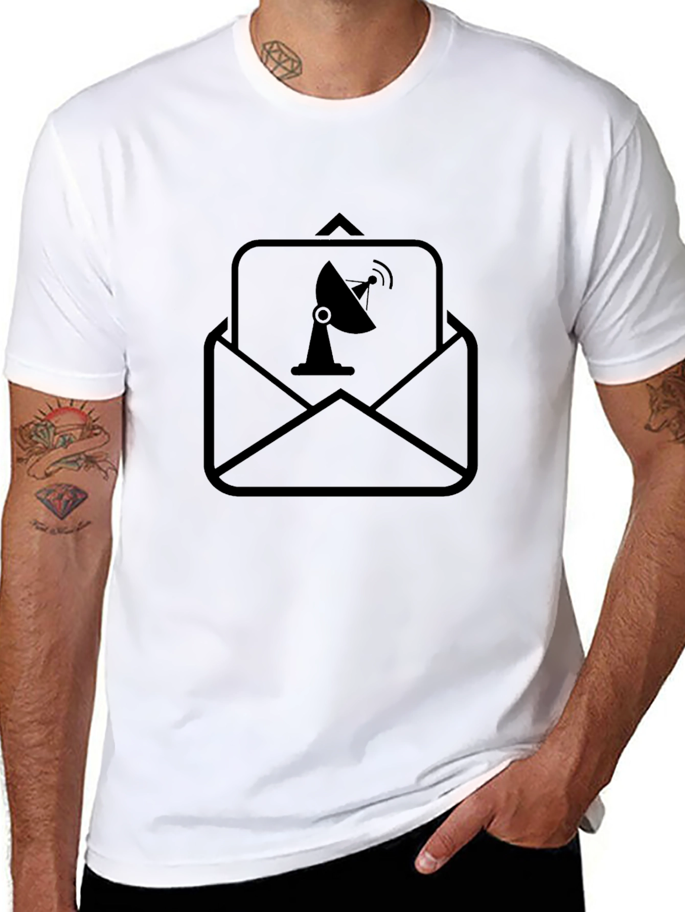 Satellite Mail Black T-Shirt - Modern Graphic Tee