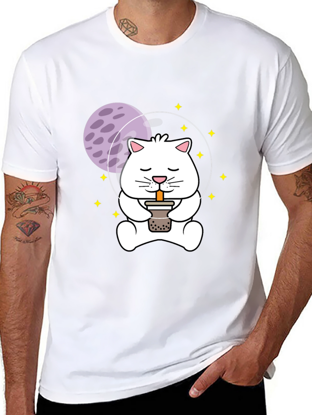 Astronaut Cat Boba Tea Graphic T-Shirt