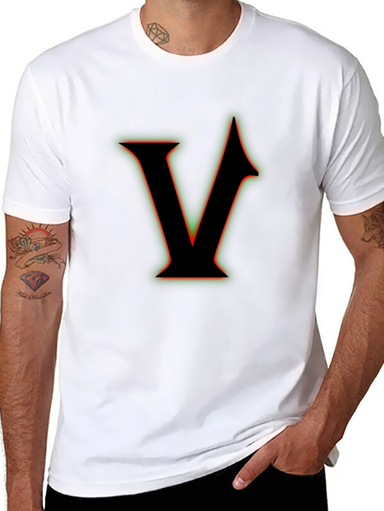 Letter V Graphic T-Shirt - Black