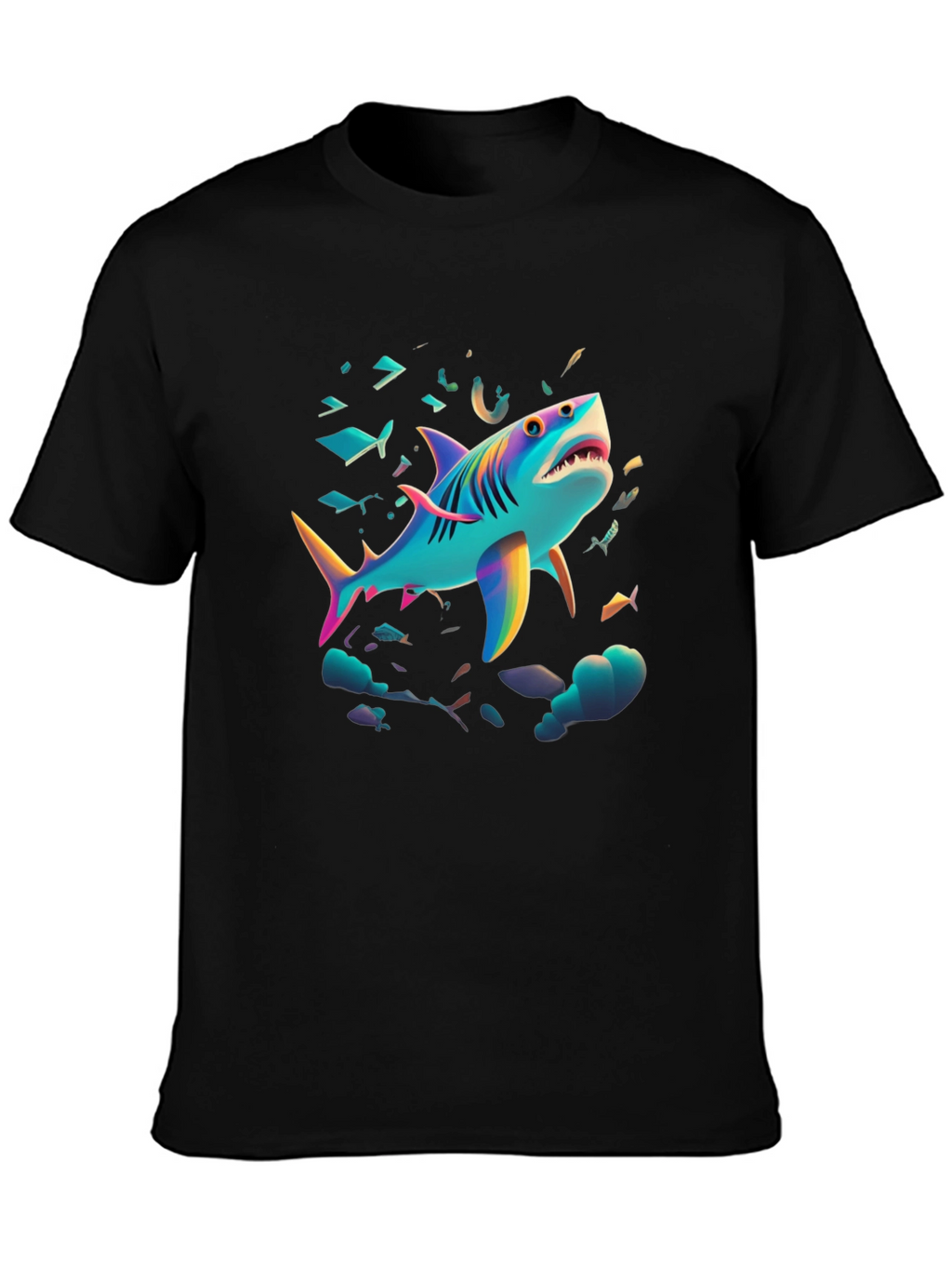 Vibrant Shark Graphic Tee - Black Cotton Blend