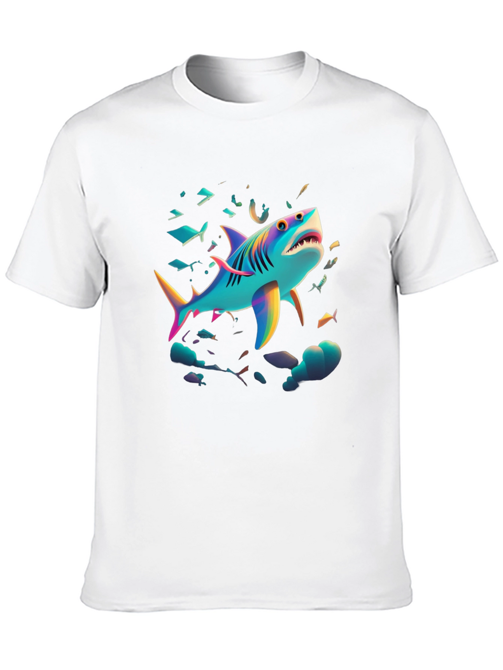 Vibrant Shark Graphic Tee - Black Cotton Blend