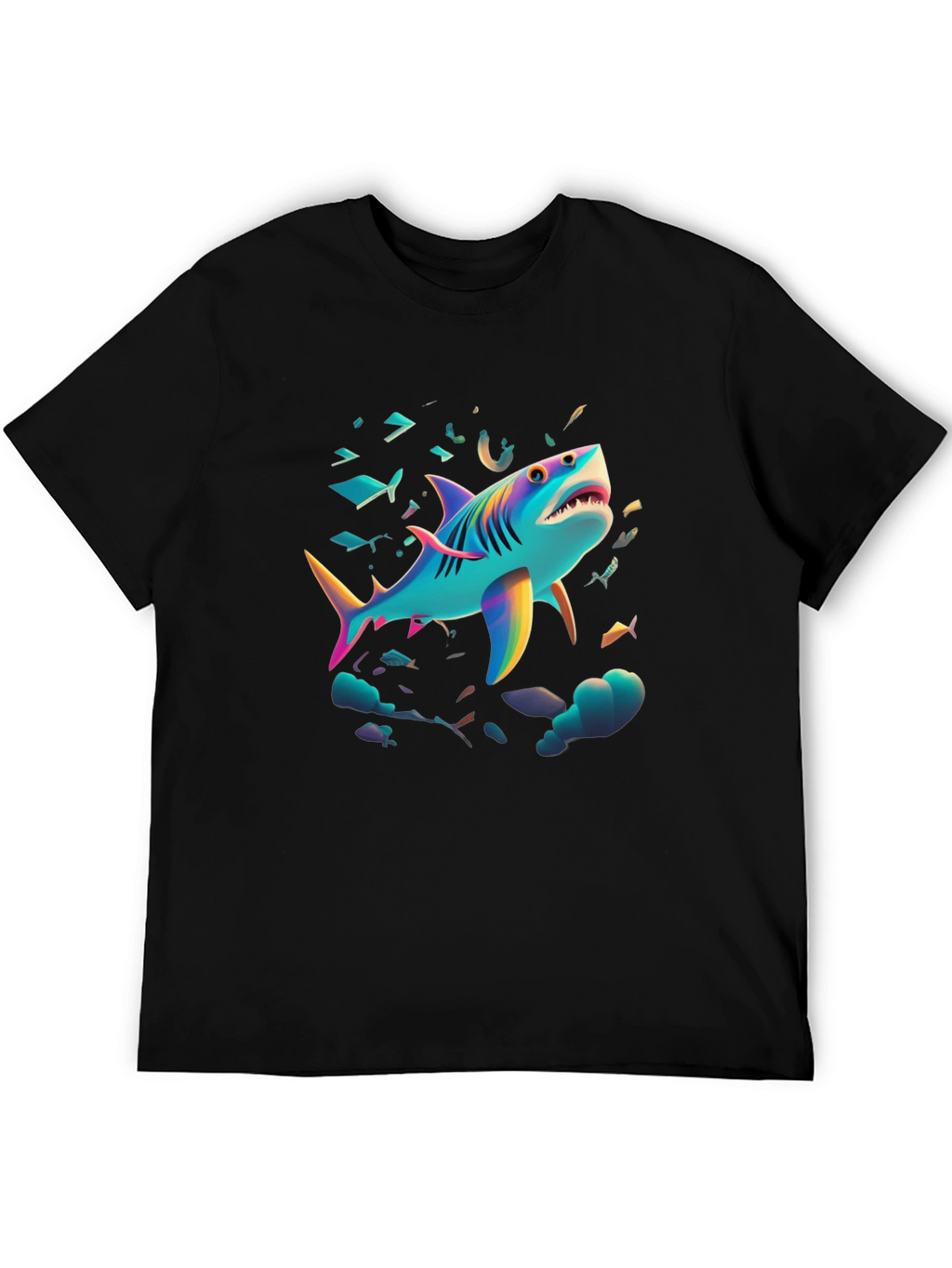 Vibrant Shark Graphic Tee - Black Cotton Blend