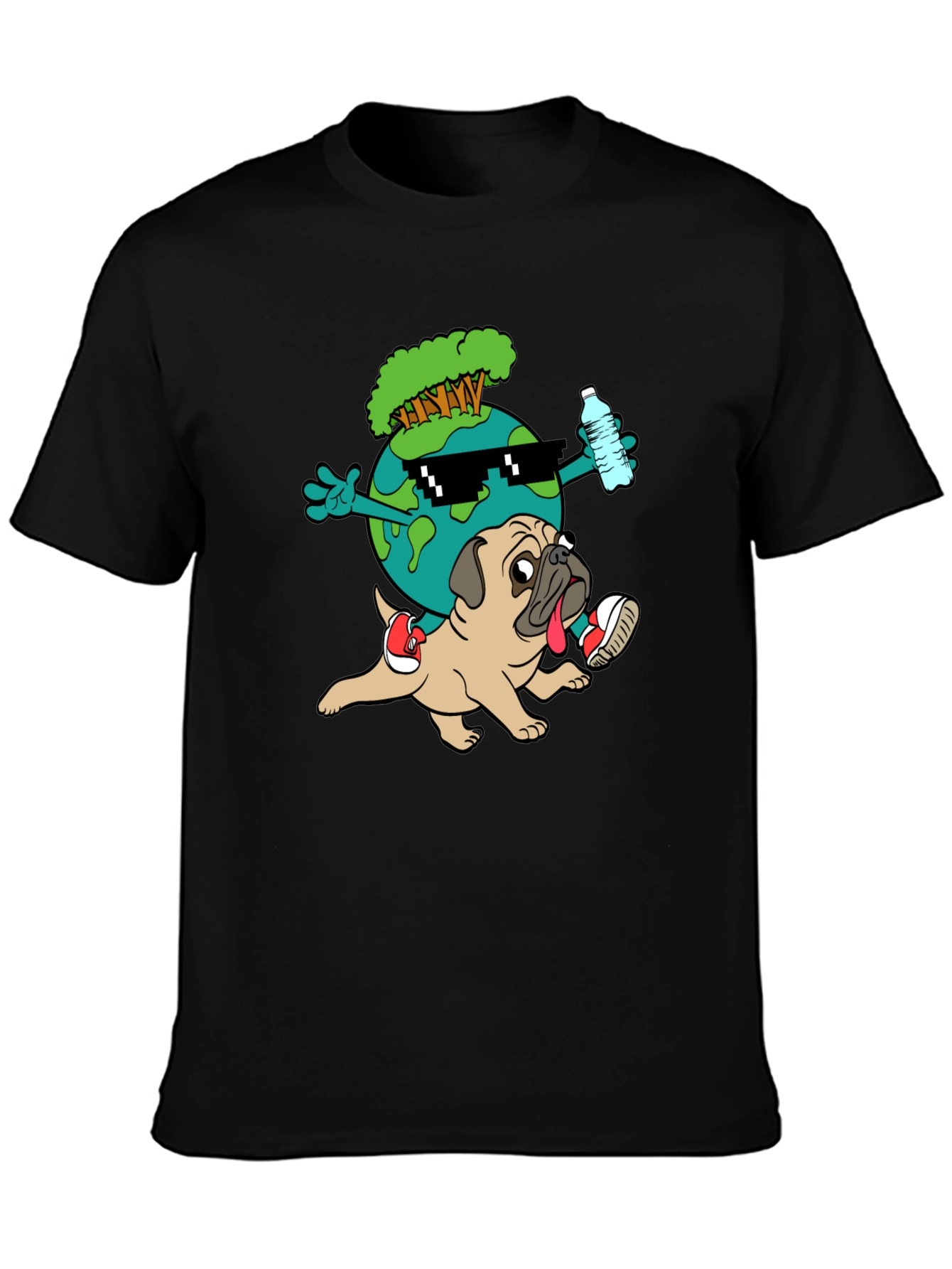 Cool Earth Pug Graphic Tee - Black