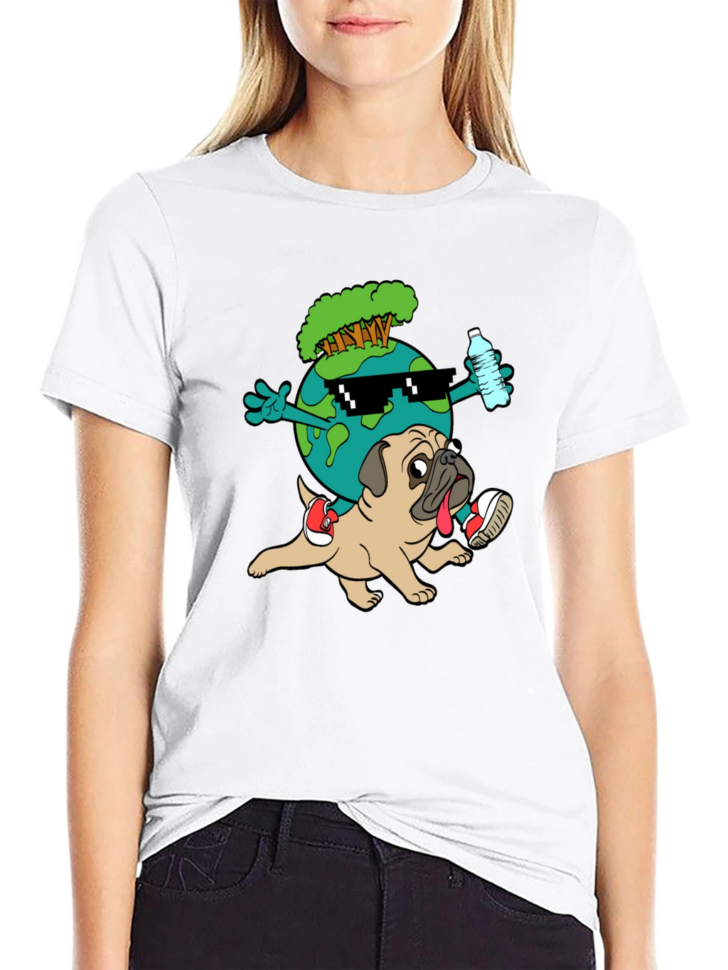 Cool Earth Pug Graphic Tee - Black