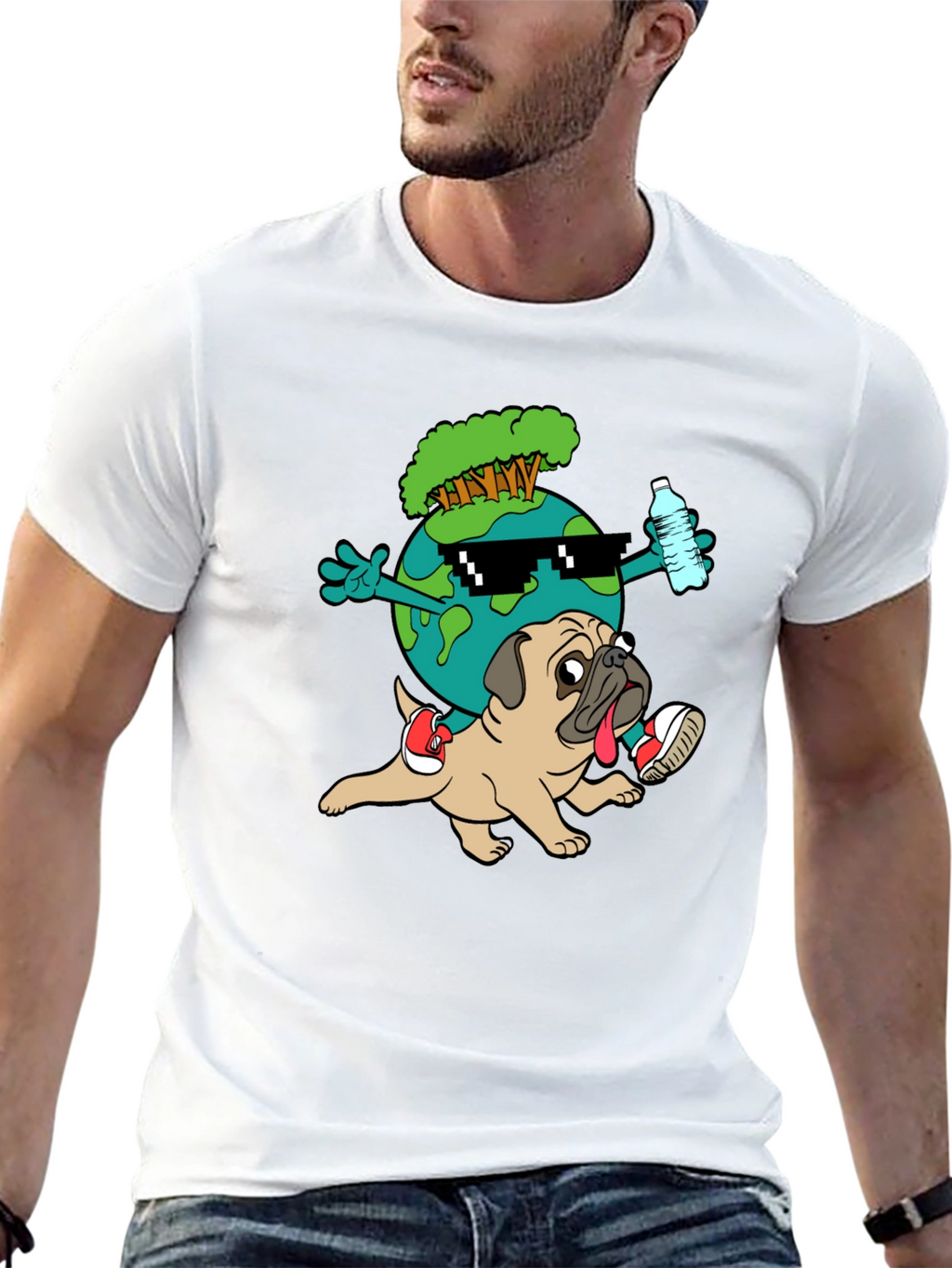 Cool Earth Pug Graphic Tee - Black