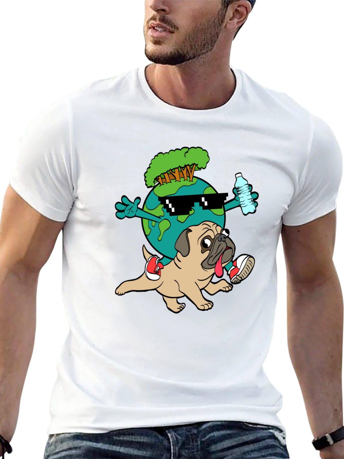Cool Earth Pug Graphic Tee - Black