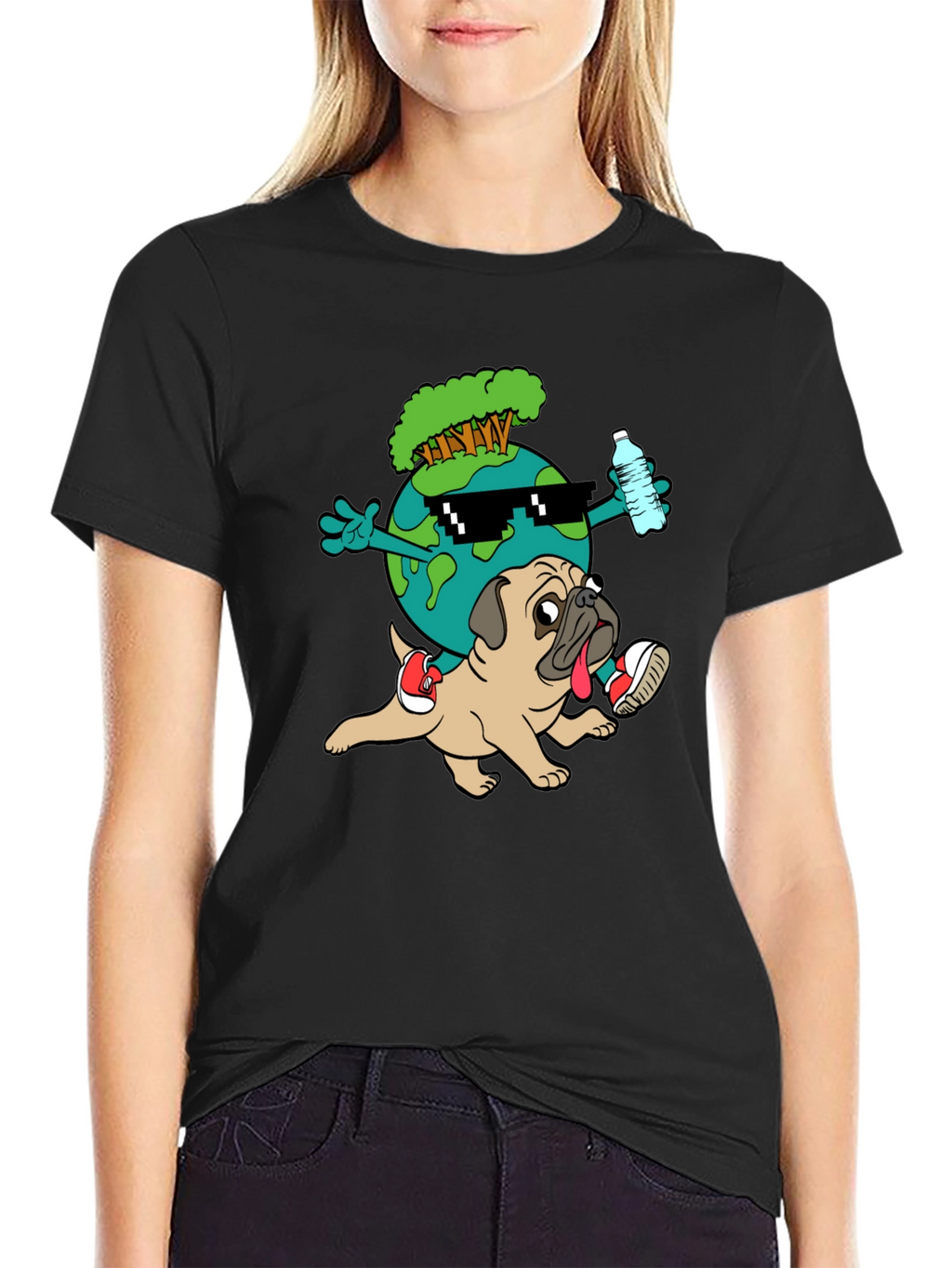 Cool Earth Pug Graphic Tee - Black