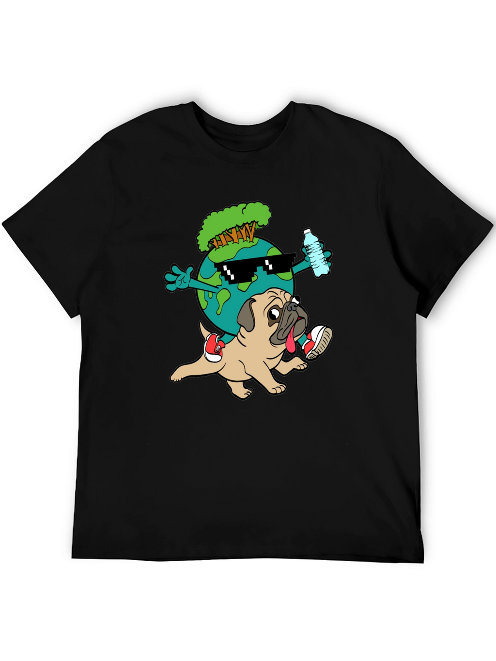 Cool Earth Pug Graphic Tee - Black