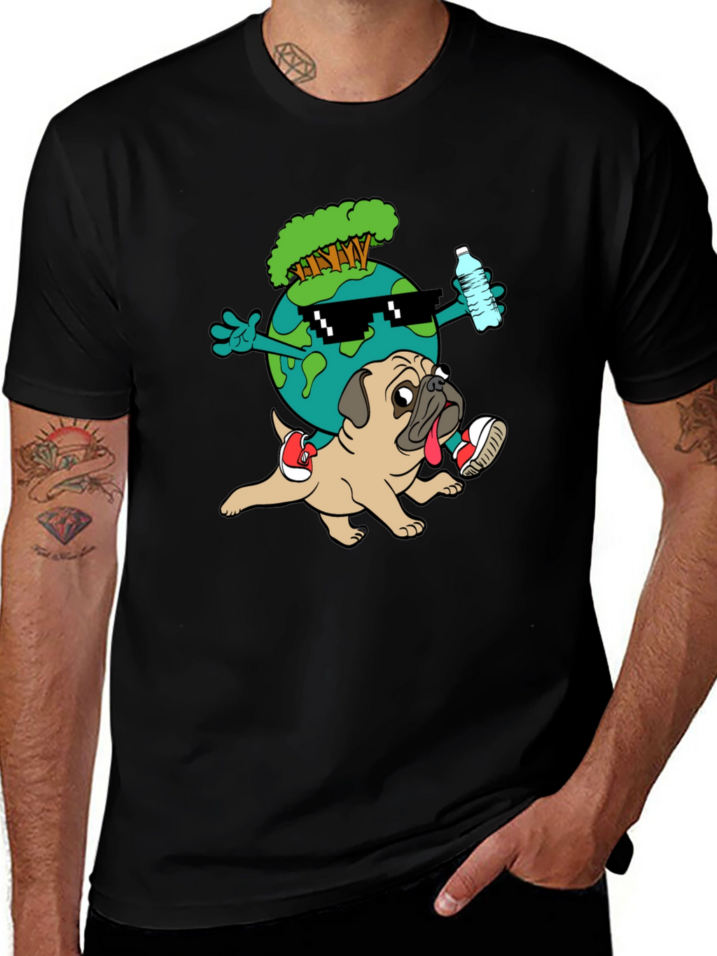 Cool Earth Pug Graphic Tee - Black