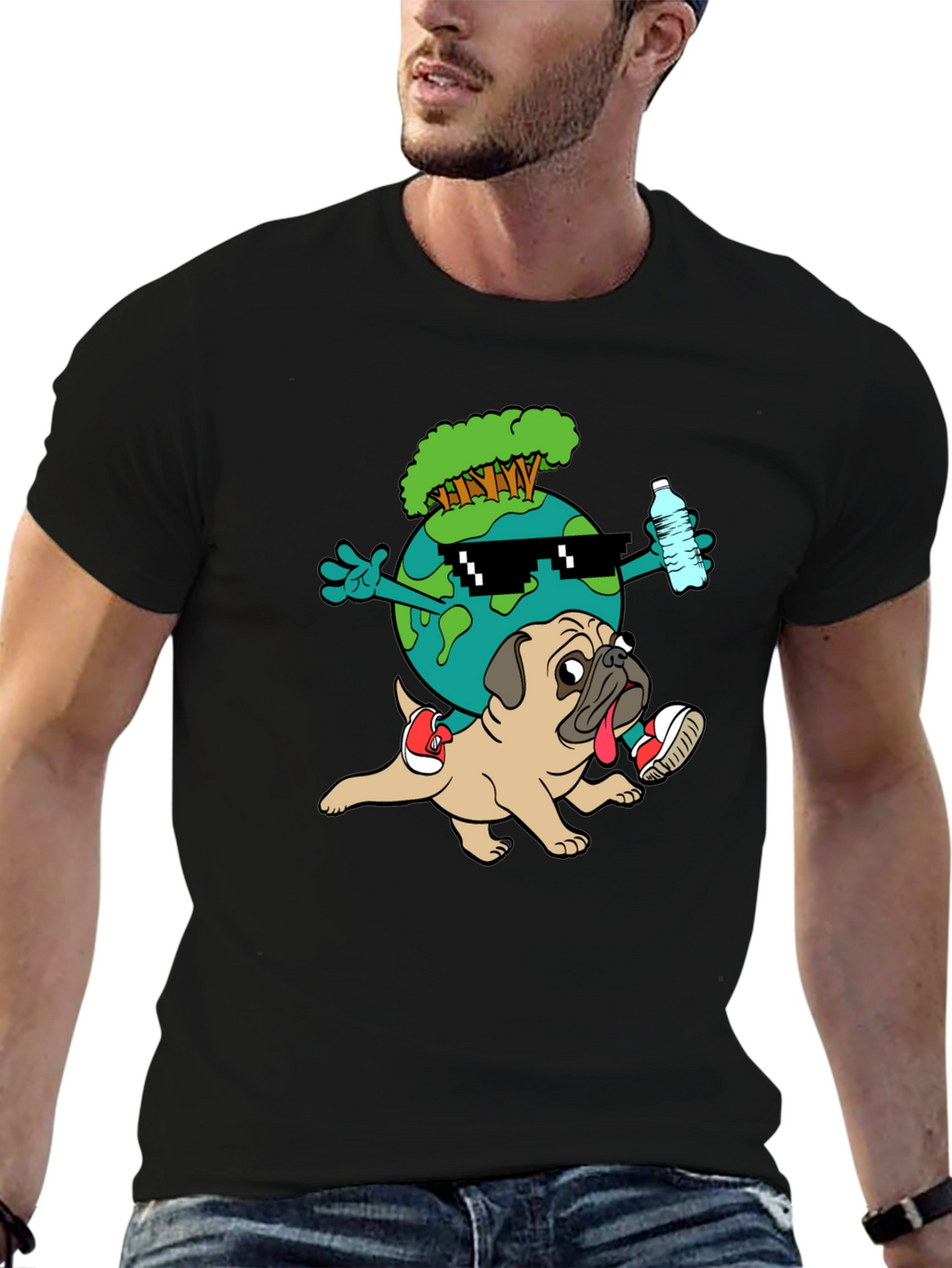 Cool Earth Pug Graphic Tee - Black