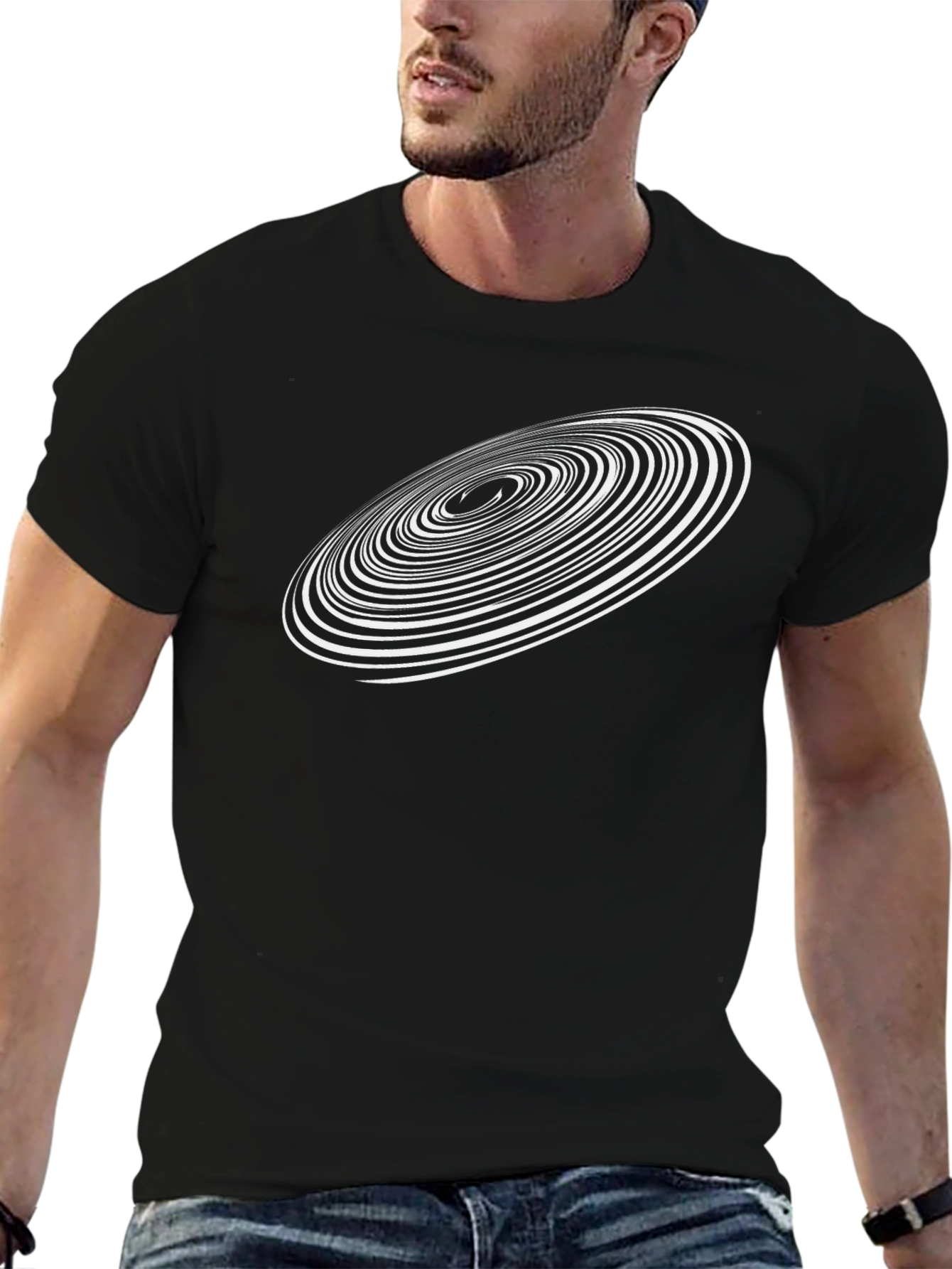 Black Hole Spiral Graphic Tee - Stylish & Unique Design