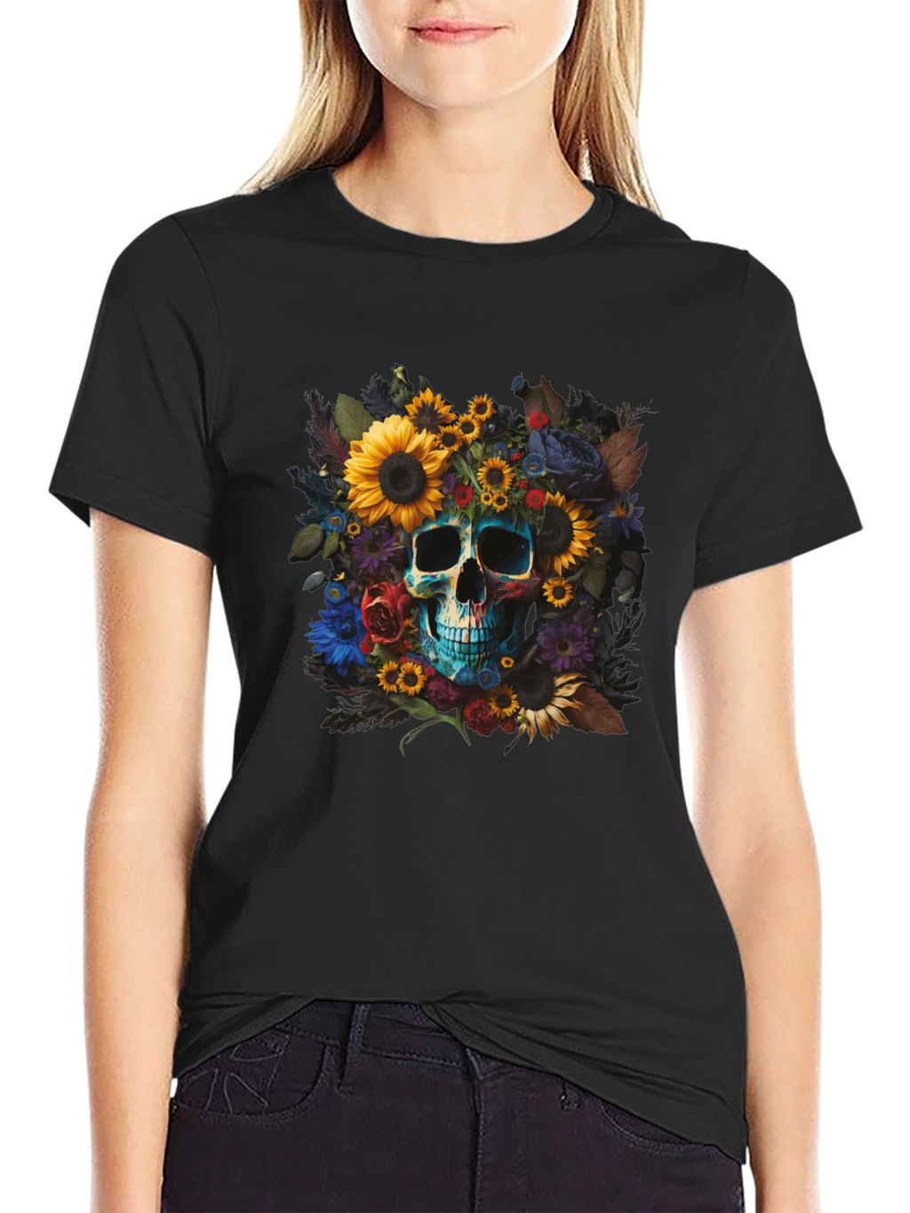 Floral Skull Graphic Tee - Unique Design