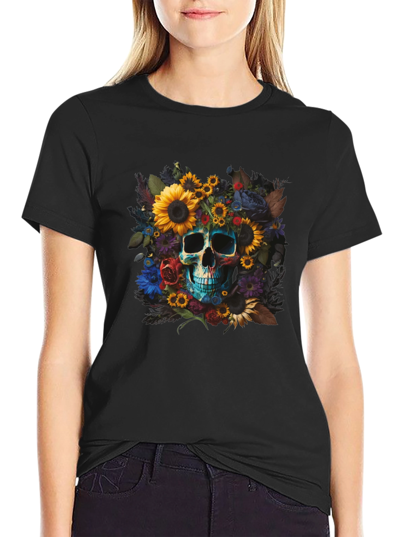 Floral Skull Graphic Tee - Unique Design