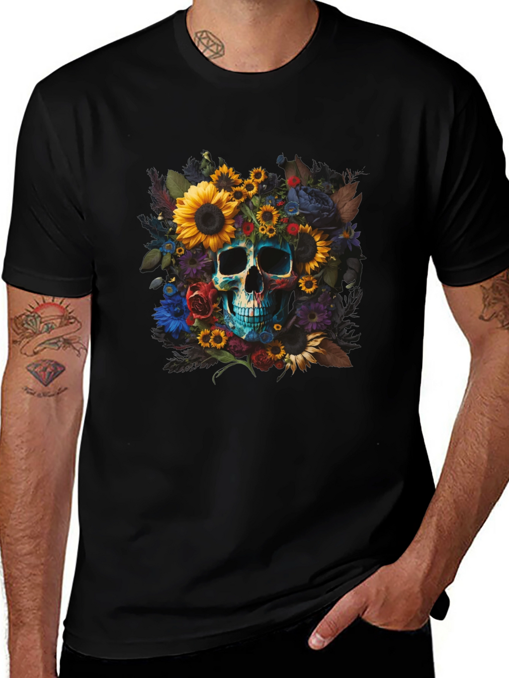 Floral Skull Graphic Tee - Unique Design