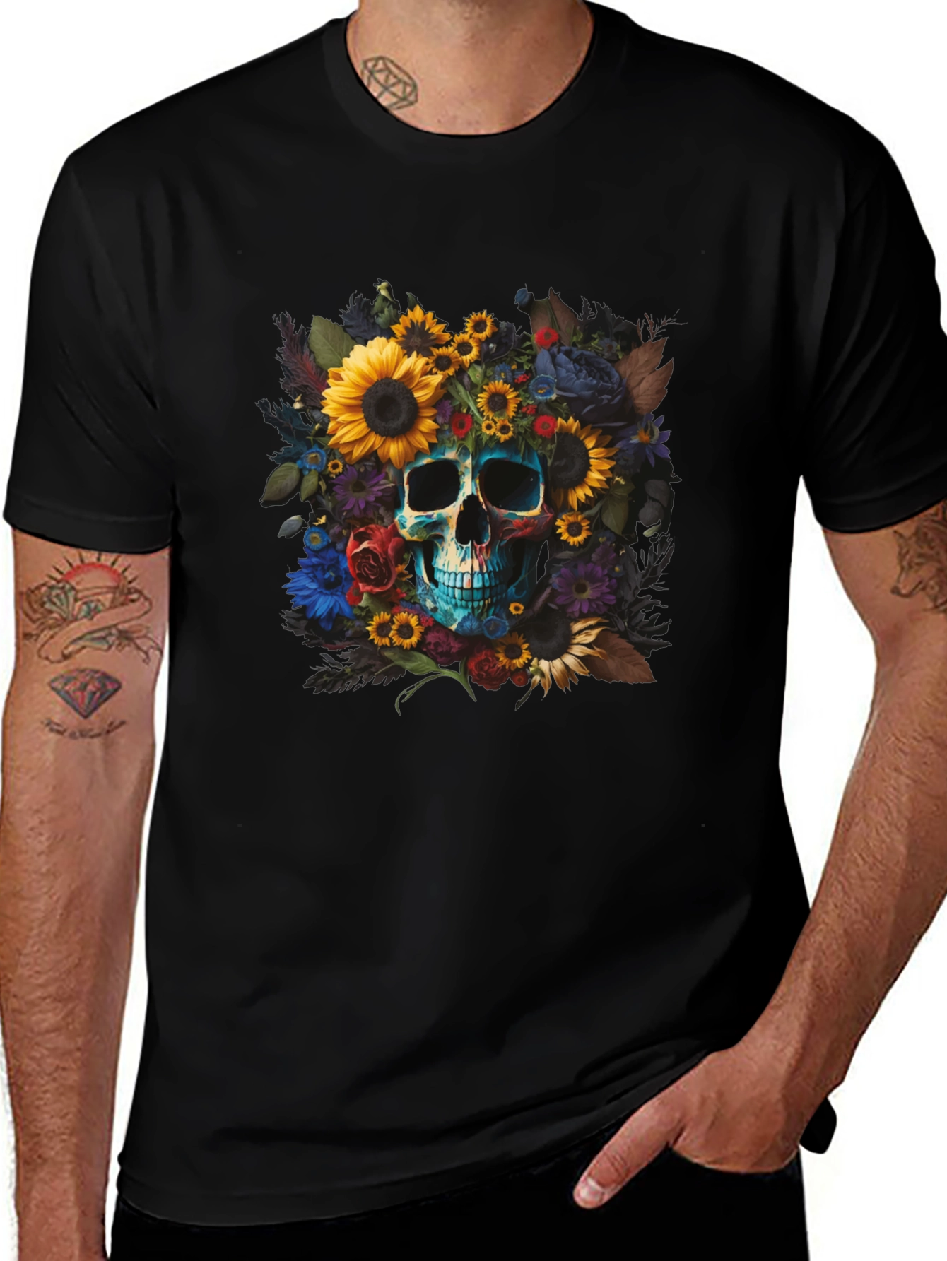 Floral Skull Graphic Tee - Unique Design