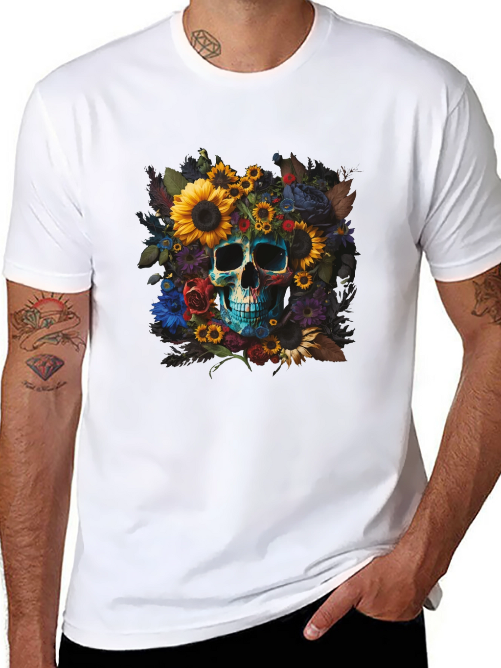 Floral Skull Graphic Tee - Unique Design
