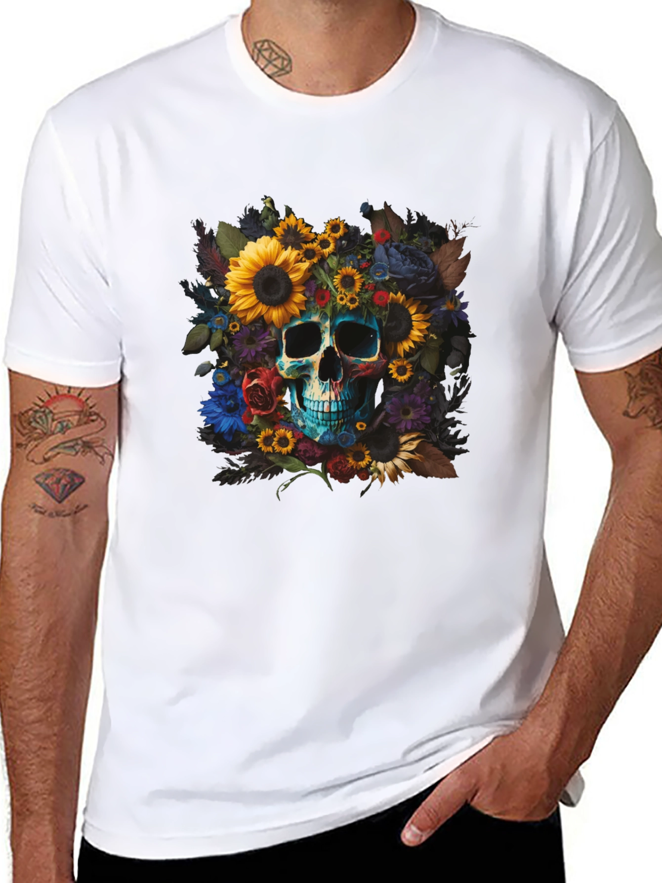 Floral Skull Graphic Tee - Unique Design