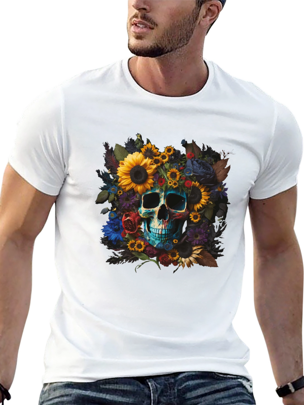 Floral Skull Graphic Tee - Unique Design