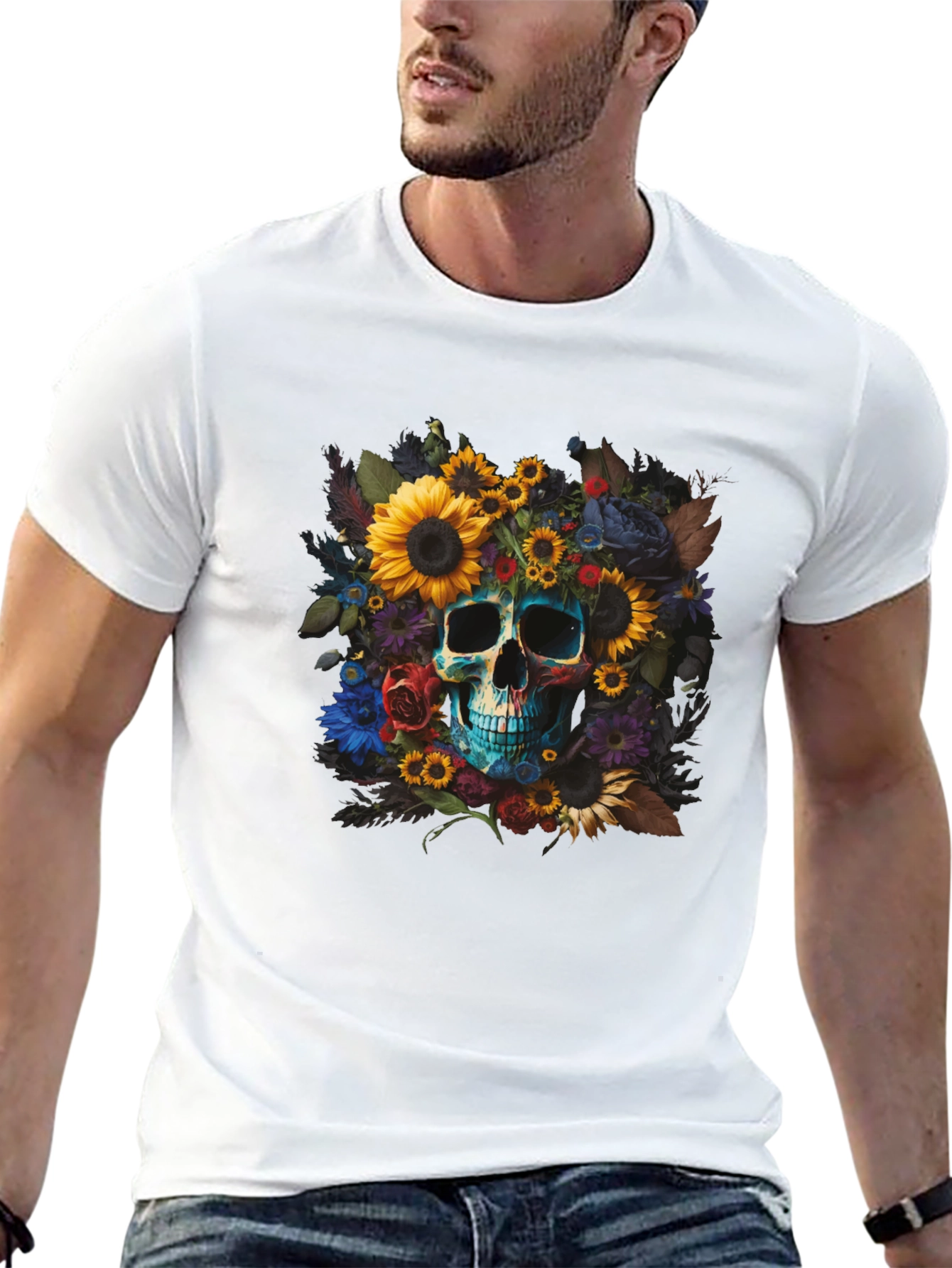 Floral Skull Graphic Tee - Unique Design
