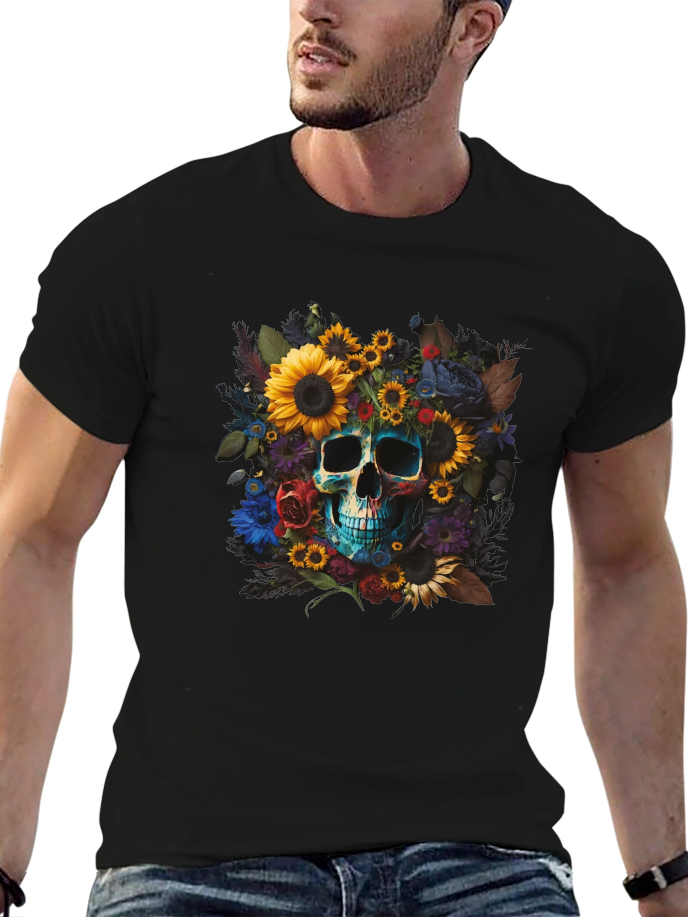 Floral Skull Graphic Tee - Unique Design