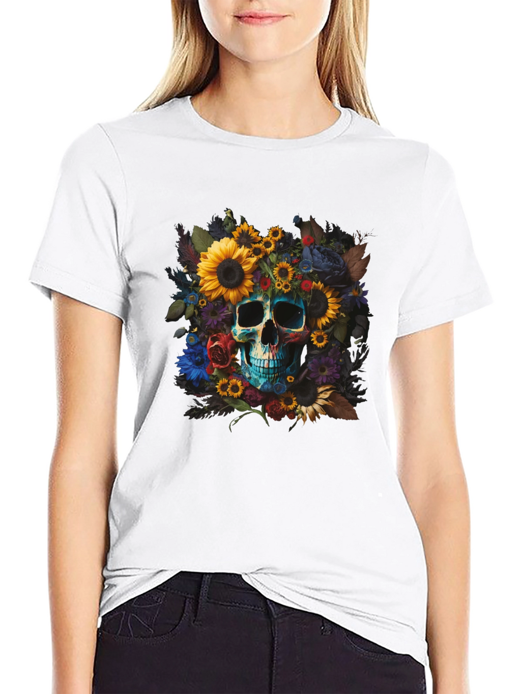 Floral Skull Graphic Tee - Unique Design