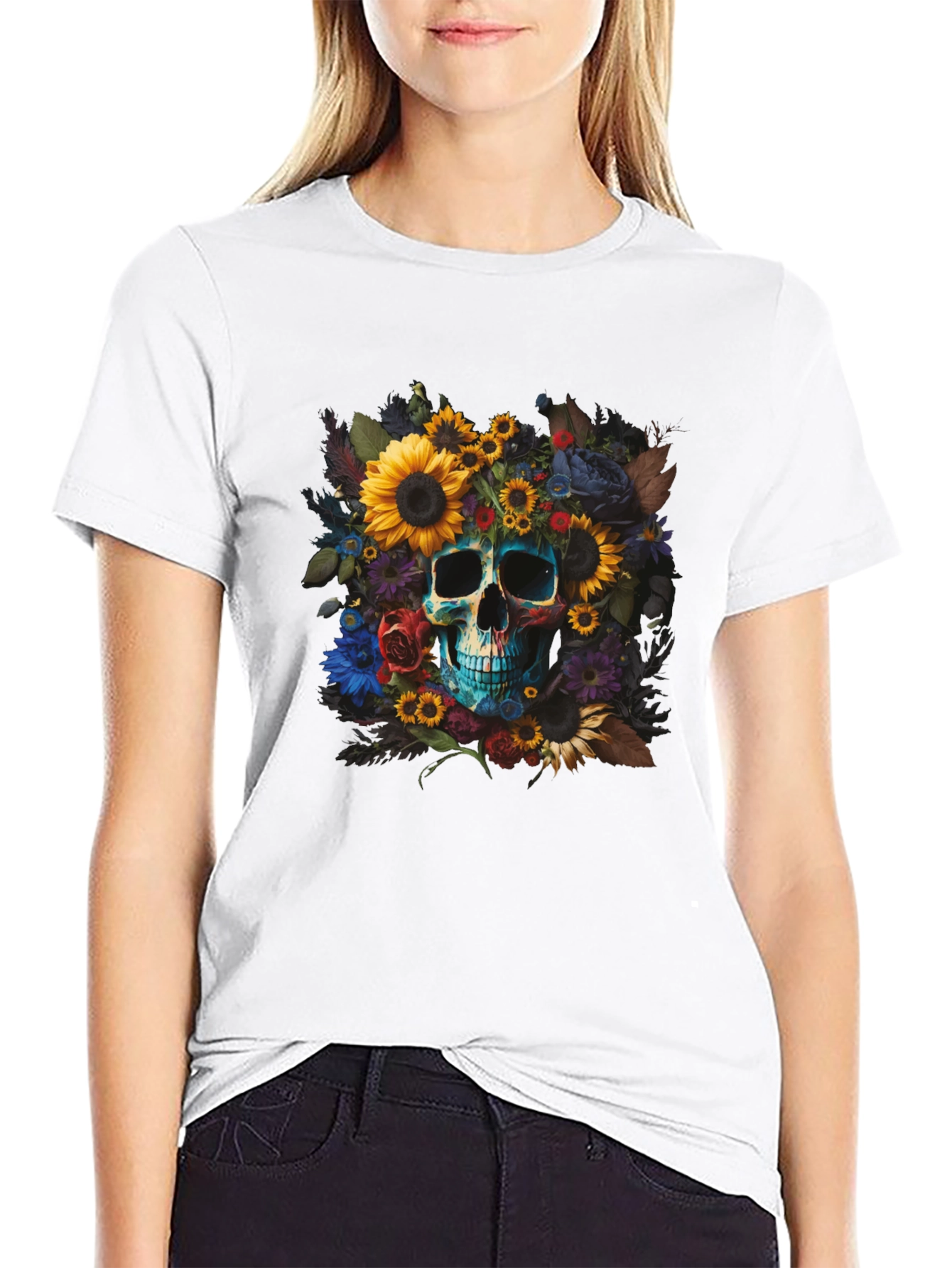 Floral Skull Graphic Tee - Unique Design