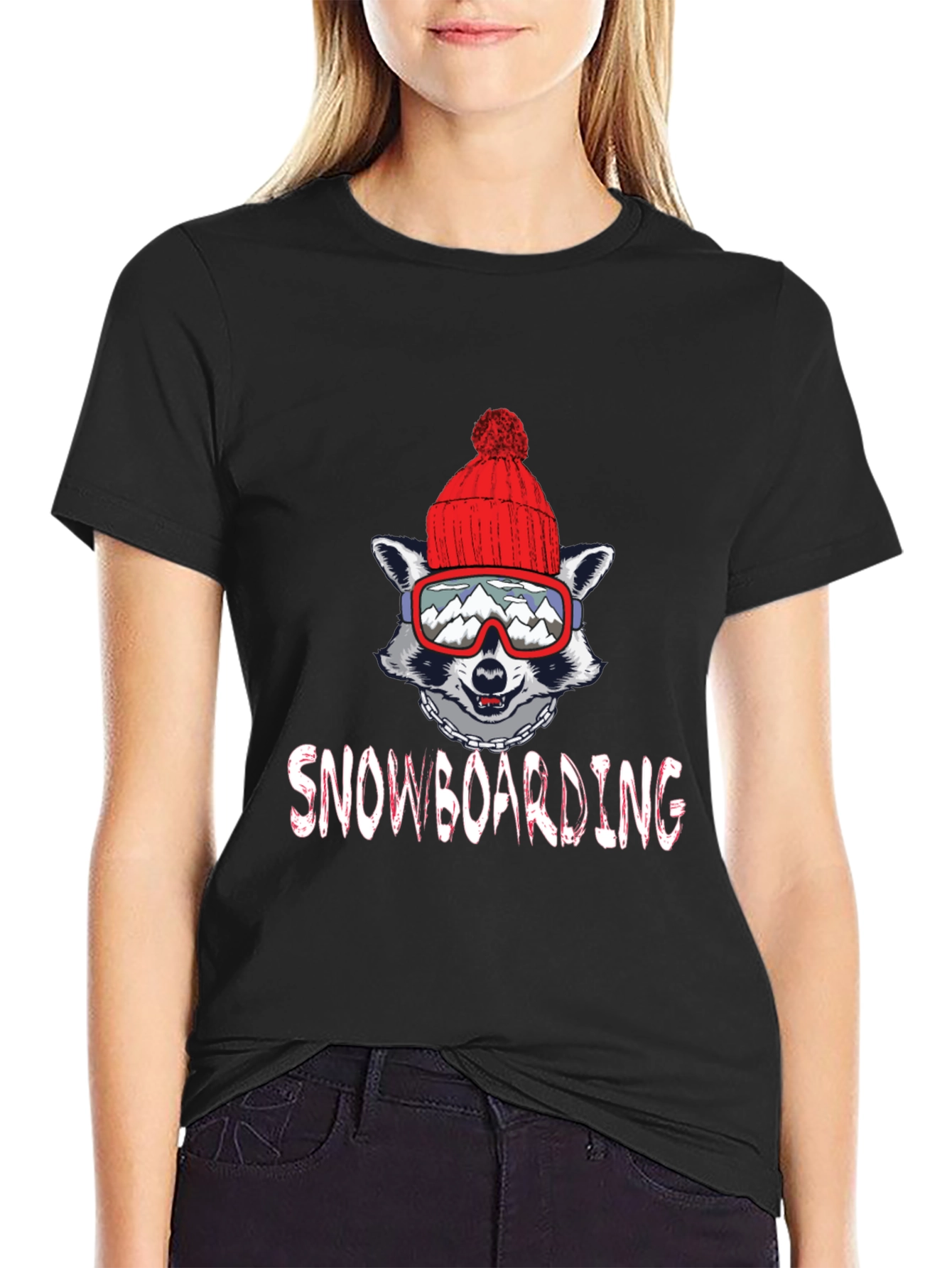 Snowboarding Raccoon Graphic Tee