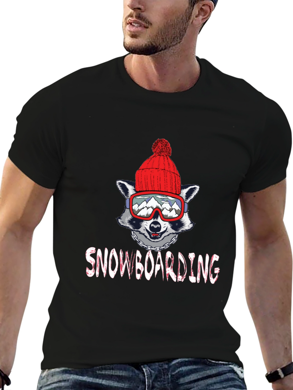 Snowboarding Raccoon Graphic Tee