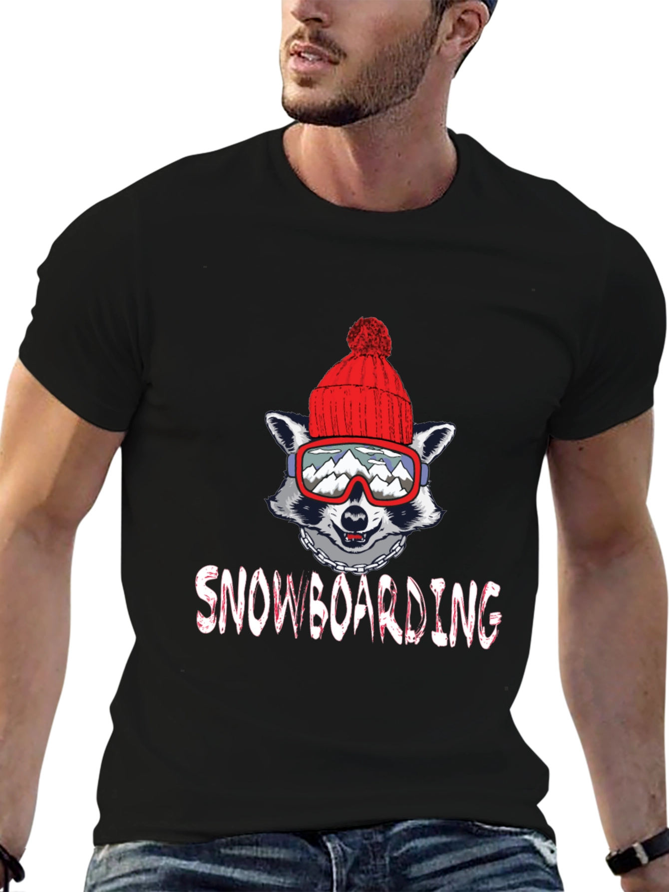 Snowboarding Raccoon Graphic Tee
