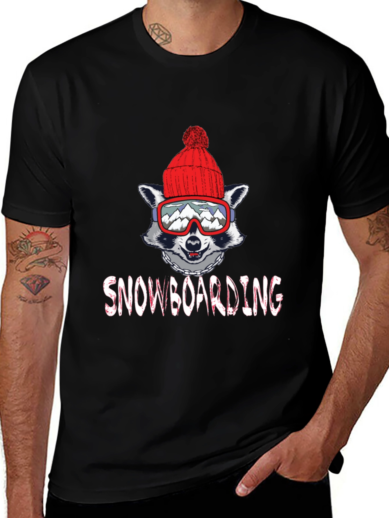 Snowboarding Raccoon Graphic Tee